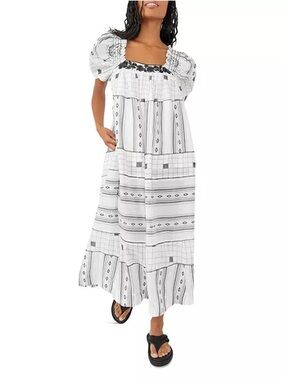 Free People Jamie Embroidered Cotton Maxi Dress S